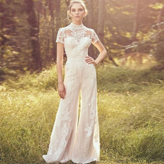 Traje Jumpsuit de Novia Elegante Manga Corta - Image 8