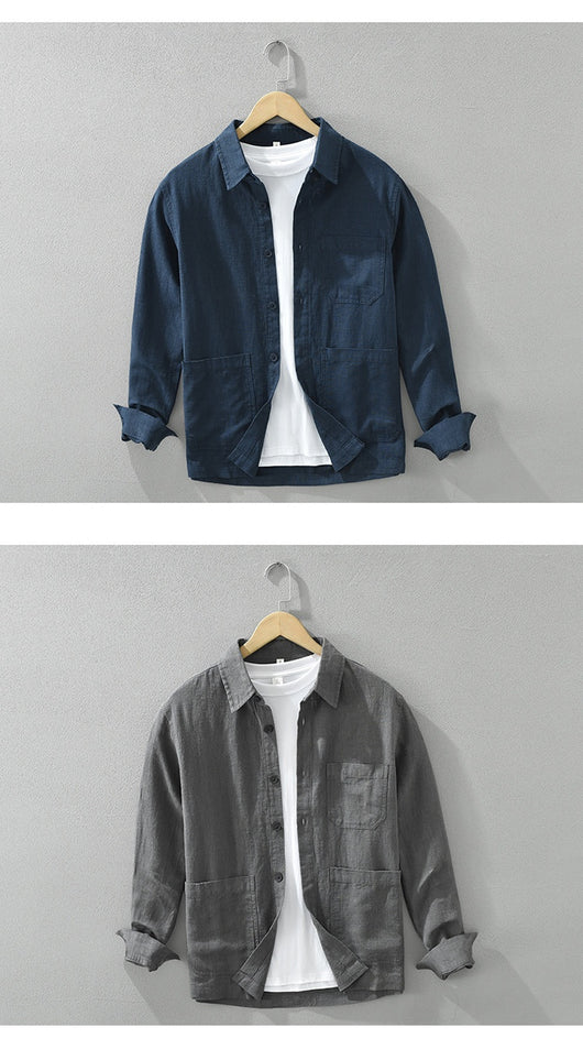 Camisa Casual Minimalista Retro de Manga Larga para Hombre - Image 14