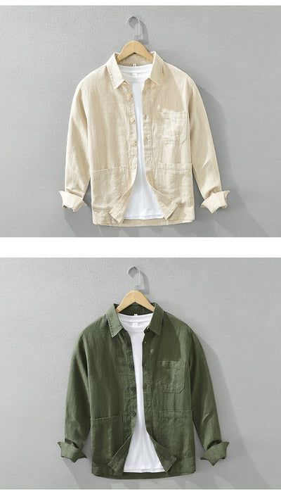 Camisa Casual Minimalista Retro de Manga Larga para Hombre - Image 15