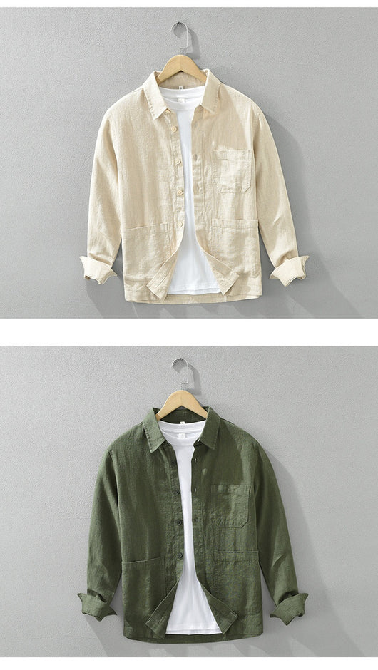 Camisa Casual Minimalista Retro de Manga Larga para Hombre - Image 15