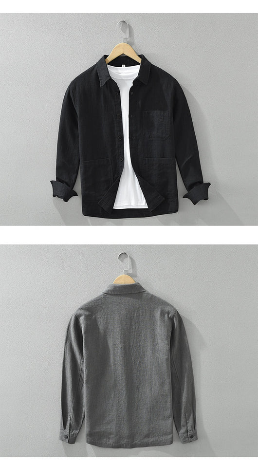 Camisa Casual Minimalista Retro de Manga Larga para Hombre - Image 18