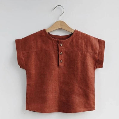Camiseta Infantil de Lino Algodón Estilo Mori - Manga Corta con Botones Delanteros - Image 23