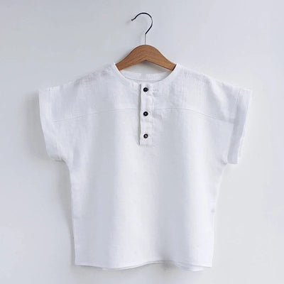Camiseta Infantil de Lino Algodón Estilo Mori - Manga Corta con Botones Delanteros - Image 24