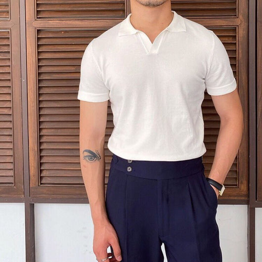 Camiseta Slim Cuello Solapa Manga Corta Tejida para Hombre - Image 27