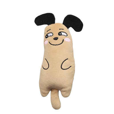 Light blue plush cat toy with embroidered sleepy eyes, pink cheeks, and black body markings. - Image 10