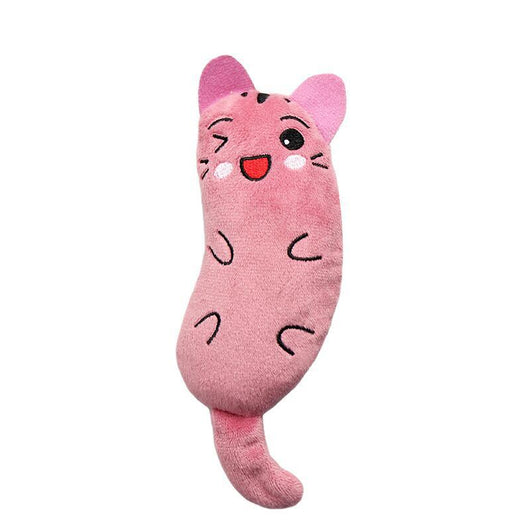 Light blue plush cat toy with embroidered sleepy eyes, pink cheeks, and black body markings. - Image 12