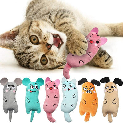 Light blue plush cat toy with embroidered sleepy eyes, pink cheeks, and black body markings. - Image 14