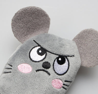 Light blue plush cat toy with embroidered sleepy eyes, pink cheeks, and black body markings. - Image 15