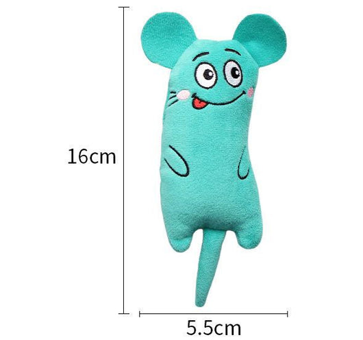 Light blue plush cat toy with embroidered sleepy eyes, pink cheeks, and black body markings. - Image 16
