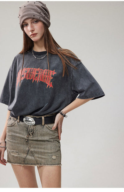 Playera Retro Desgastada con Estampado de Letras - Manga Corta - Image 34