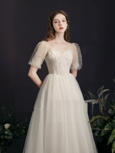 Vestido de Novia Blanco Midi con Mangas Burbuja - Image 13