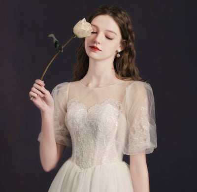 Vestido de Novia Blanco Midi con Mangas Burbuja - Image 15