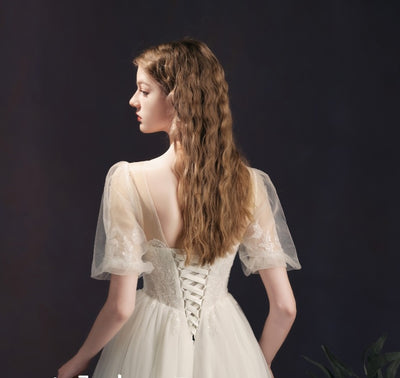 Vestido de Novia Blanco Midi con Mangas Burbuja - Image 16
