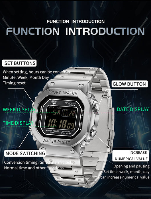Reloj Deportivo Cuadrado Multifuncional con Luz Táctil y Resistencia al Agua - Image 19