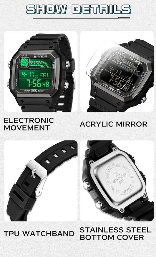 Reloj Deportivo Cuadrado Delgado con Luz Nocturna y Resistencia al Agua - Image 16