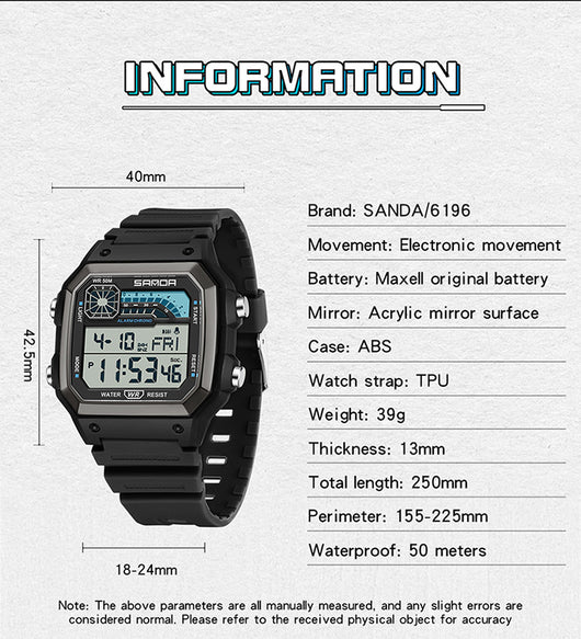 Reloj Deportivo Cuadrado Delgado con Luz Nocturna y Resistencia al Agua - Image 27