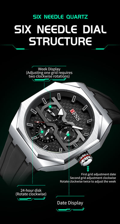 Reloj de Cuarzo Impermeable con Escala de Rayas y Seis Agujas - Diseño Moderno - Image 20