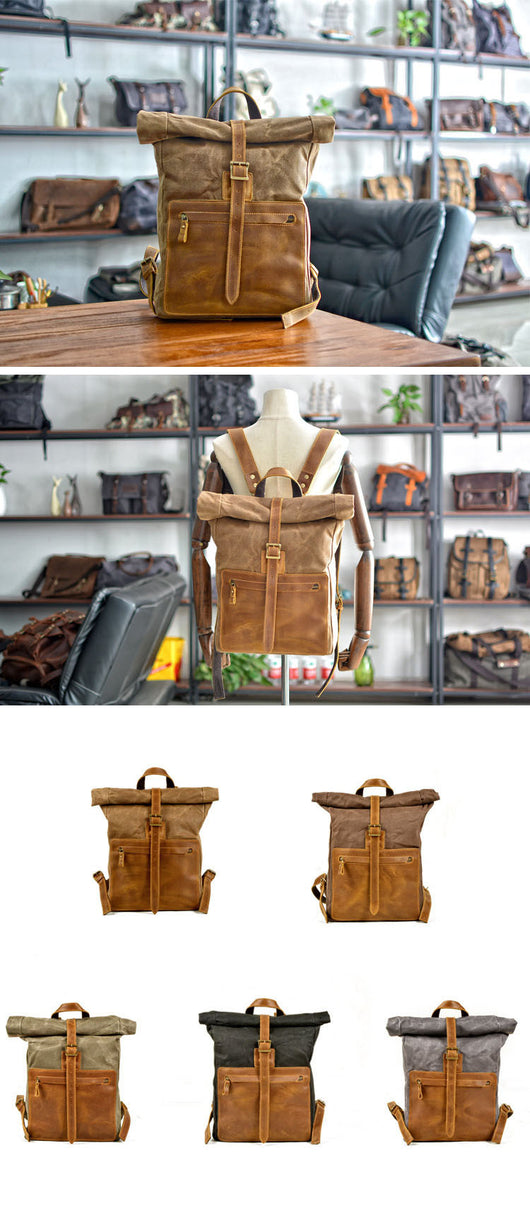 Mochila Retro de Lona y Cuero para Hombre - Estilo Casual Vintage - Image 19