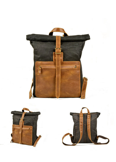 Mochila Retro de Lona y Cuero para Hombre - Estilo Casual Vintage - Image 24