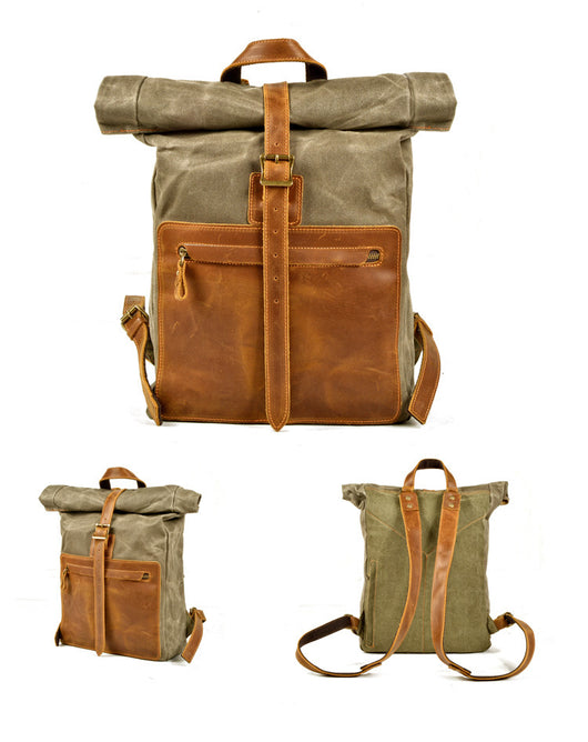 Mochila Retro de Lona y Cuero para Hombre - Estilo Casual Vintage - Image 25