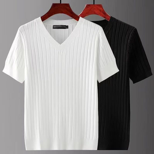 Camiseta de Punto Cuello V Manga Corta para Hombre - Image 14