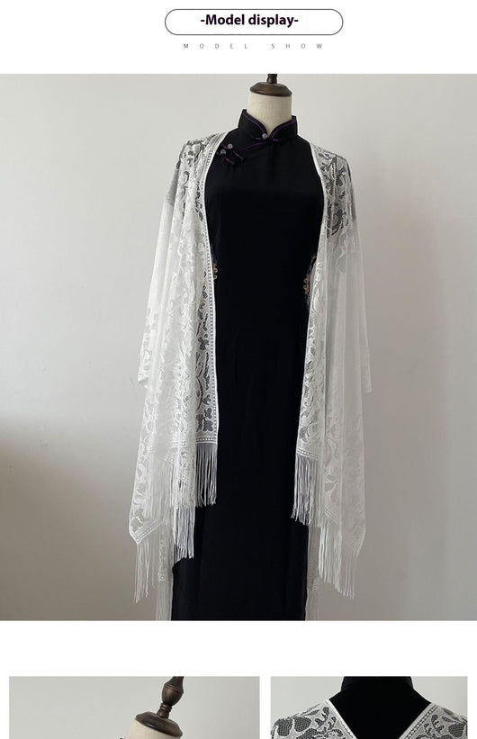 Chal Ligero de Encaje con Flecos para Mujer - Perfecto para Verano - Image 33