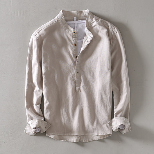 Camisa de Lino Casual con Cuello Mao para Hombre - Image 18