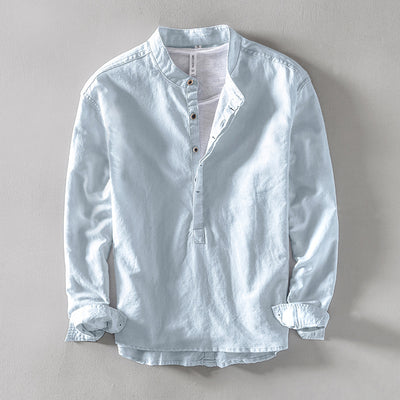 Camisa de Lino Casual con Cuello Mao para Hombre - Image 21