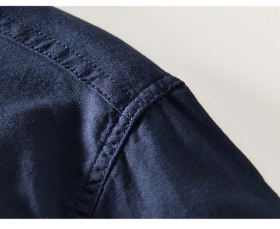 Camisa de Lino Casual con Cuello Mao para Hombre - Image 25