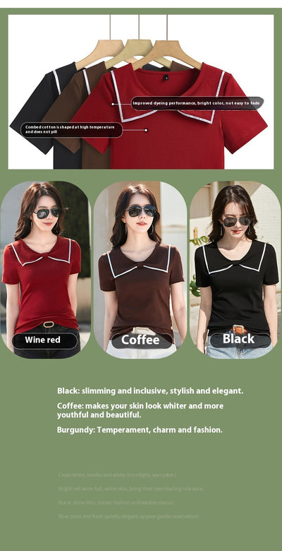 Blusa Coreana Cuello Redondo con Lazo Ajustada de Algodón Manga Corta - Image 27