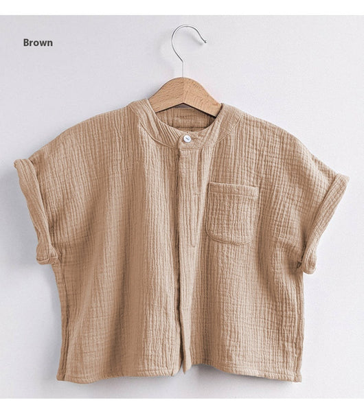Camisa de Gasa Doble Capa para Niño - Top Casual de Manga Corta - Image 38