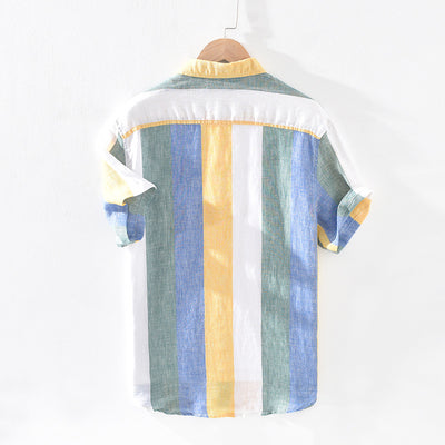 Camisa de Lino Rayada para Hombre - Cuello Cuadrado Suelta y Fresca - Image 6