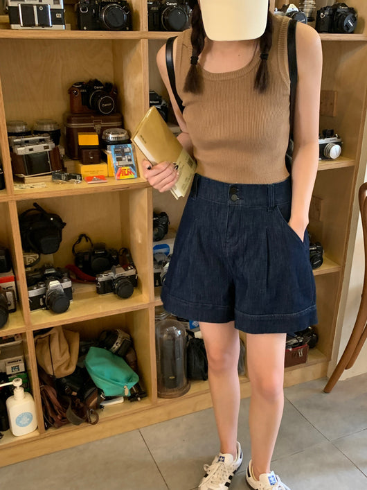 Shorts de Mezclilla Talle Alto Cintura Ancha para Mujer Petite - Image 16