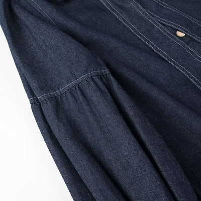 Camisa Denim Azul Oscuro Lavado - Diseño Casual con Cordones y Lazo - Image 19