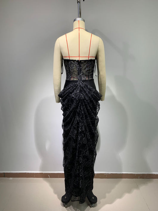 Vestido Negro Elegante sin Mangas con Encaje Floral y Espalda Descubierta Reductor - Image 19
