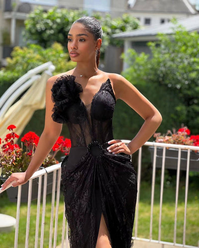 Vestido Negro Elegante sin Mangas con Encaje Floral y Espalda Descubierta Reductor - Image 20
