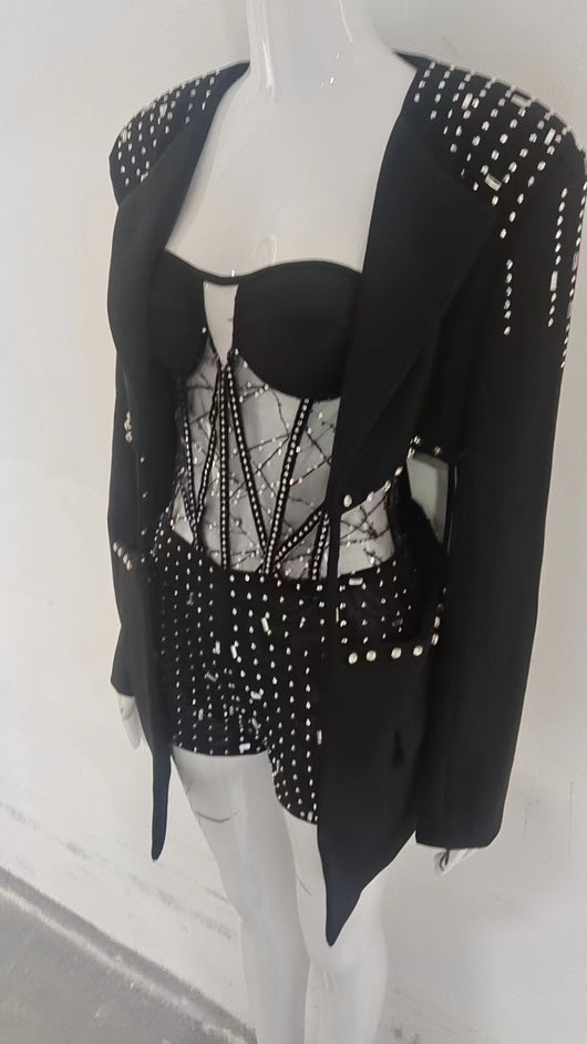 Conjunto Dos Piezas Ajustado con Cutout y Strass - Manga Larga Reductora - Image 43