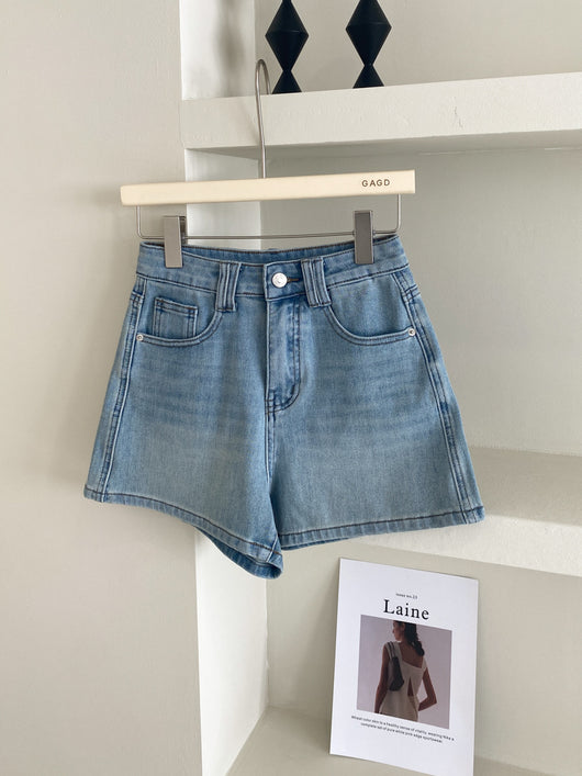 Shorts Denim Cintura Alta Elástico en Cuatro Lados Tonos Claros - Image 19
