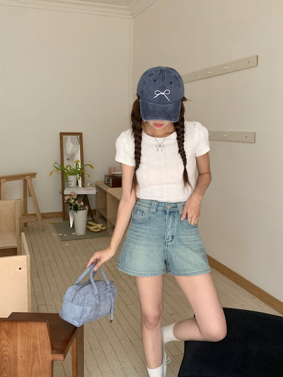 Shorts Denim Cintura Alta Elástico en Cuatro Lados Tonos Claros - Image 20