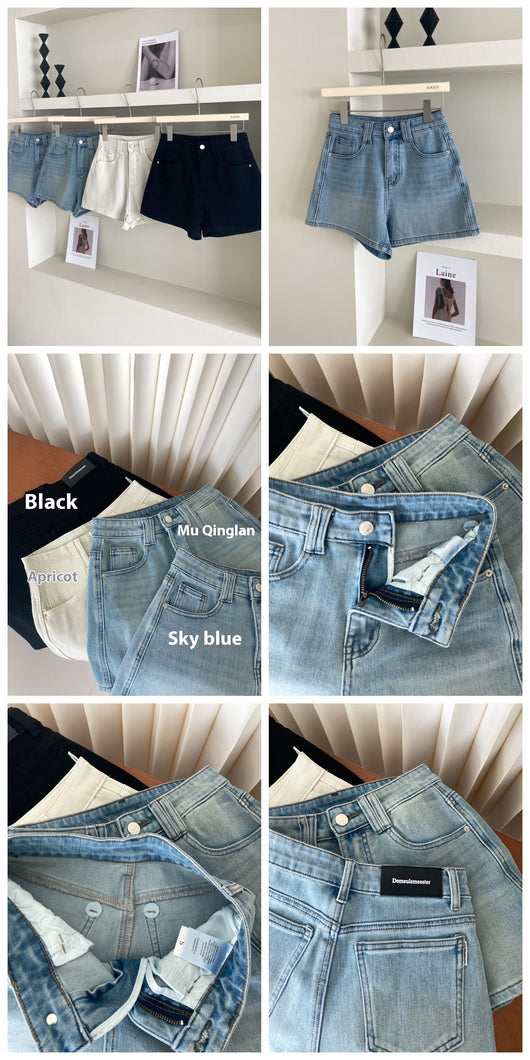Shorts Denim Cintura Alta Elástico en Cuatro Lados Tonos Claros - Image 24