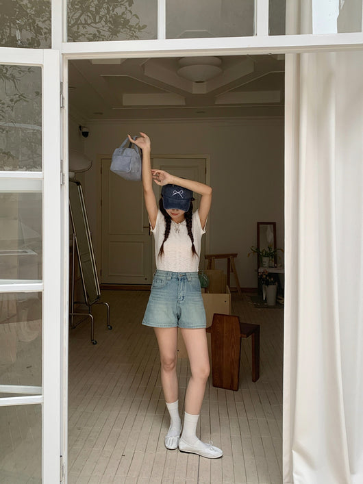 Shorts Denim Cintura Alta Elástico en Cuatro Lados Tonos Claros - Image 25