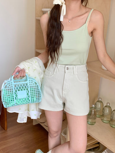 Shorts Denim Cintura Alta Elástico en Cuatro Lados Tonos Claros - Image 28