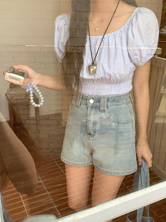 Shorts Denim Cintura Alta Elástico en Cuatro Lados Tonos Claros - Image 29