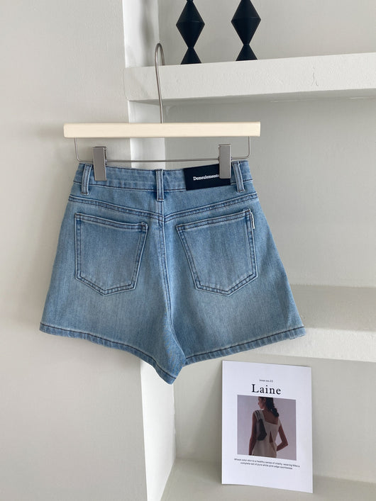 Shorts Denim Cintura Alta Elástico en Cuatro Lados Tonos Claros - Image 36