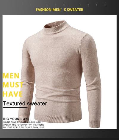 Suéter Cuello Redondo Hombre Invierno Ajustado Color Sólido - Image 21