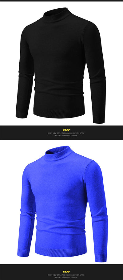 Suéter Cuello Redondo Hombre Invierno Ajustado Color Sólido - Image 23