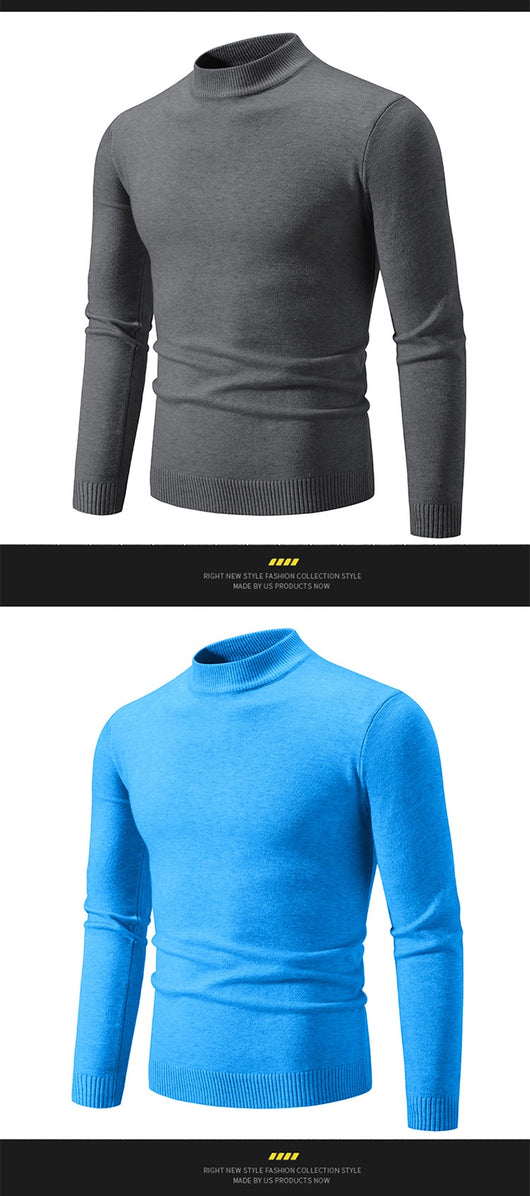 Suéter Cuello Redondo Hombre Invierno Ajustado Color Sólido - Image 24