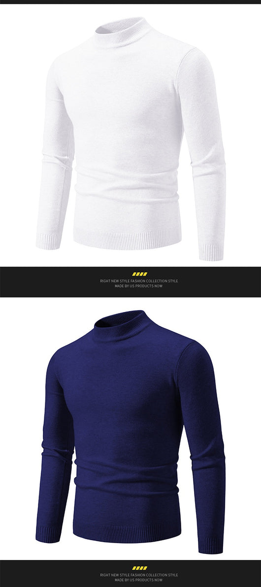 Suéter Cuello Redondo Hombre Invierno Ajustado Color Sólido - Image 25