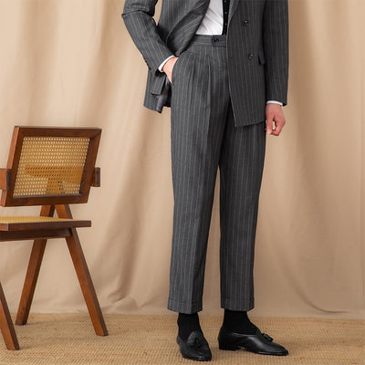 Pantalones de Vestir Ejecutivos a Rayas British con Cintura Alta y Corte Recto - Image 22
