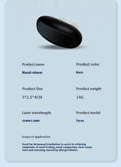 Black intelligent infrared nasal relief device with two translucent nasal probes, shown at an angle. - Image 25